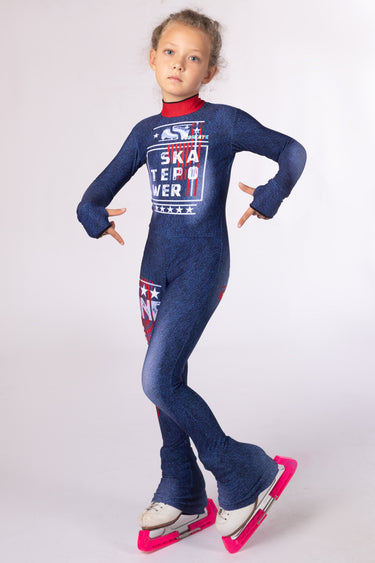 Figure Skating Overall Body Suit - JEANS RED